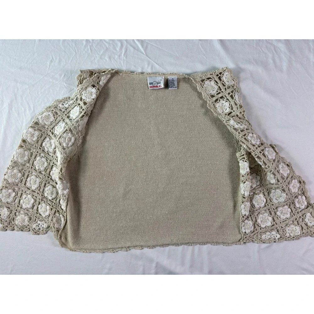 Vintage 90s Crochet Floral Vest Women S Neutral Boho Cottagecore Country Prairie